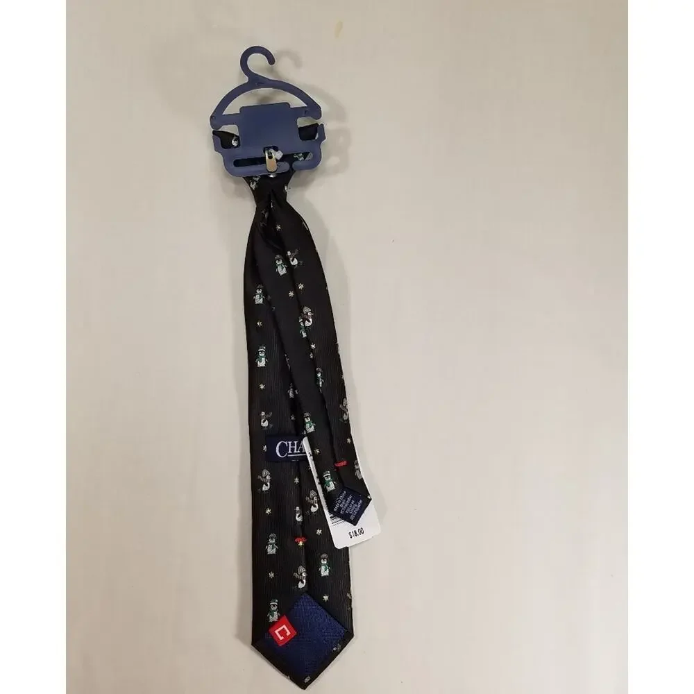 Chaps Kids Holiday/Christmas Navy Blue Tie W/Keene Penguin & Stars Easy-Clip New